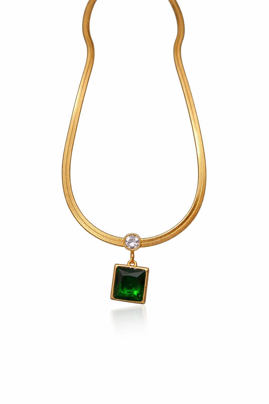 Emerelle Green Pendant Necklace – Anti-Tarnish Gold Snake Chain for Women