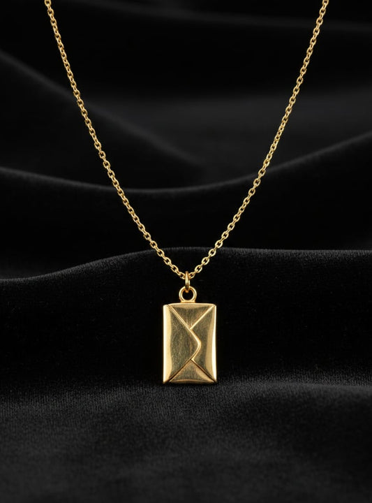 Gold Envelope Locket Anti-Tarnish Necklace for Women – Love Message Card Pendant Chain