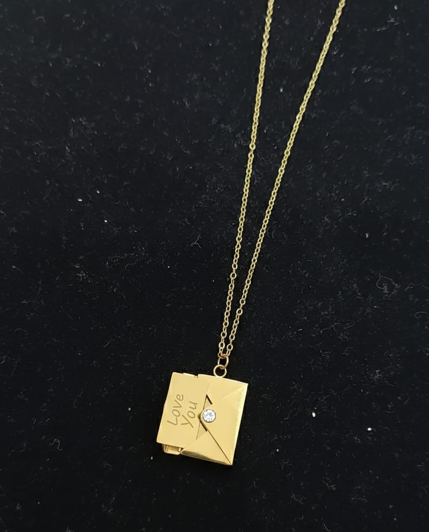 Gold Envelope Locket Anti-Tarnish Necklace for Women – Love Message Card Pendant Chain