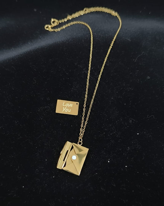 Gold Envelope Locket Anti-Tarnish Necklace for Women – Love Message Card Pendant Chain