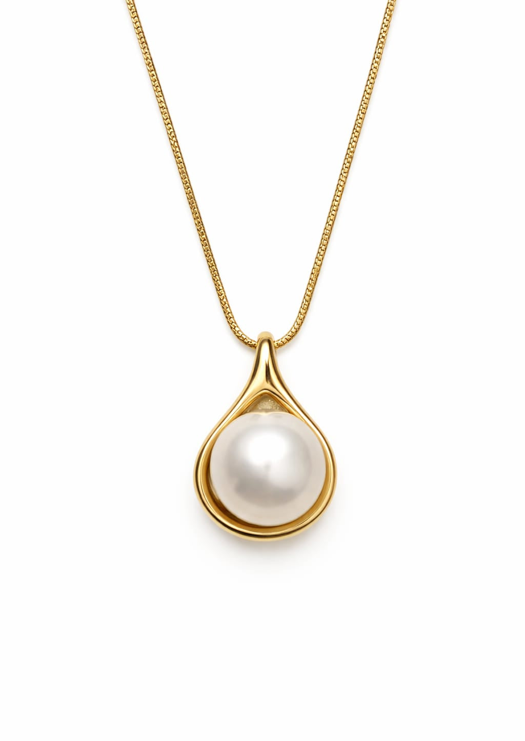 Minimal Gold Pearl Anti-Tarnish Necklace for Women – Elegant Teardrop Pendant Chain