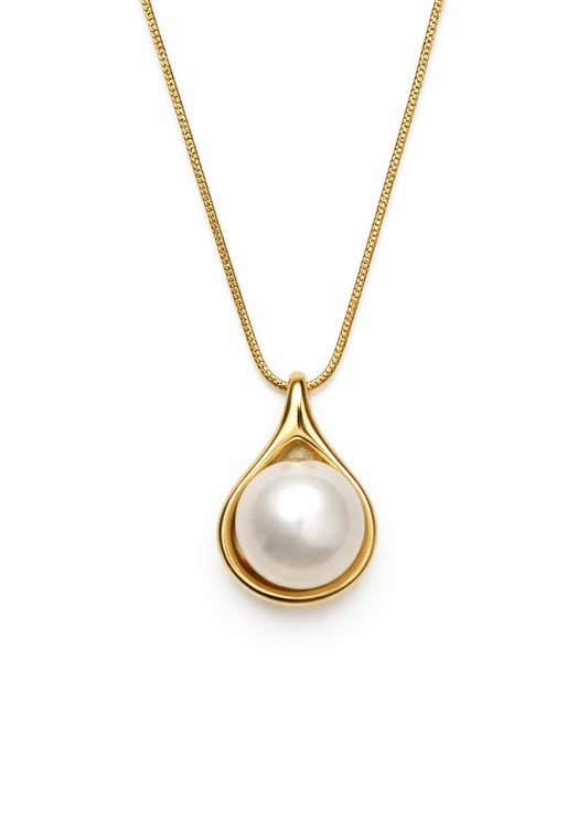 Minimal Gold Pearl Anti-Tarnish Necklace for Women – Elegant Teardrop Pendant Chain