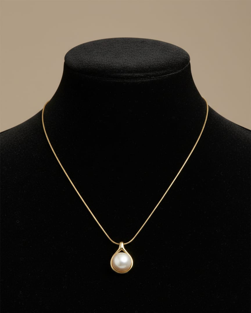 Minimal Gold Pearl Anti-Tarnish Necklace for Women – Elegant Teardrop Pendant Chain