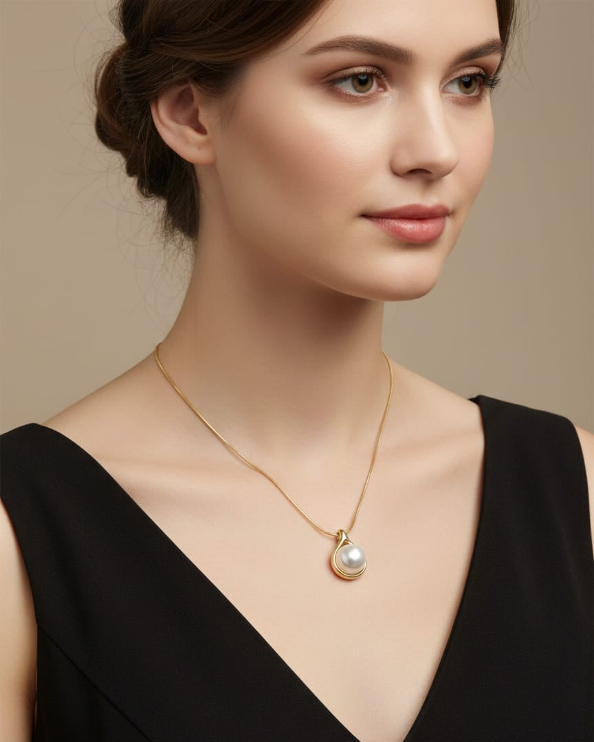 Minimal Gold Pearl Anti-Tarnish Necklace for Women – Elegant Teardrop Pendant Chain