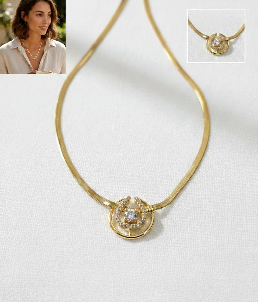 Modern Gold Crystal Circle Anti-Tarnish Necklace for Women – Minimal Statement Pendant Chain