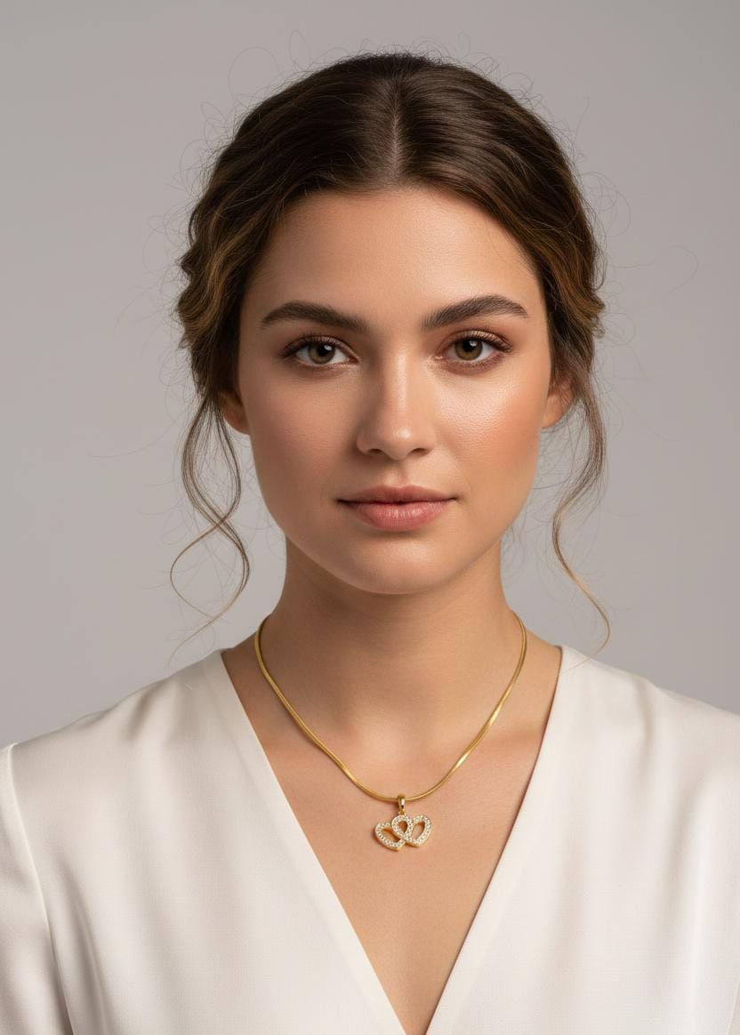 Gold Double Heart Crystal Anti-Tarnish Necklace for Women – Romantic Love Pendant Chain