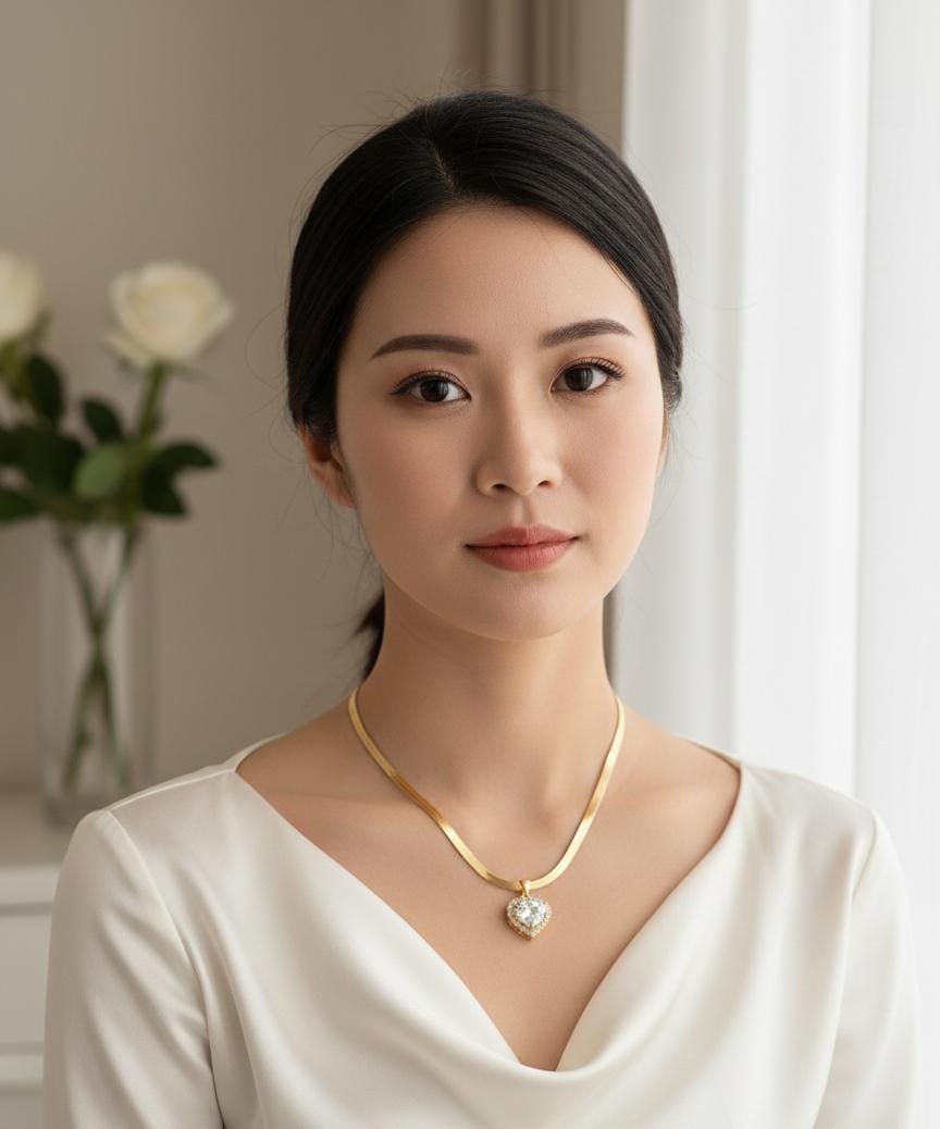 Gold Heart Crystal Anti-Tarnish Necklace for Women – Elegant Halo Love Pendant Chain