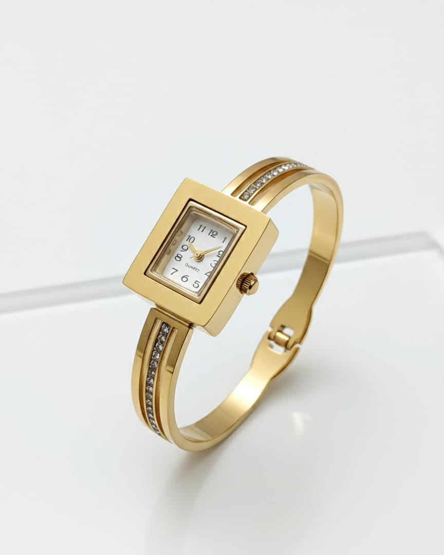 Luxury Square Dial Gold Adjustable Anti-Tarnish Bracelet Watch for Women – Crystal Bangle Quartz Watch