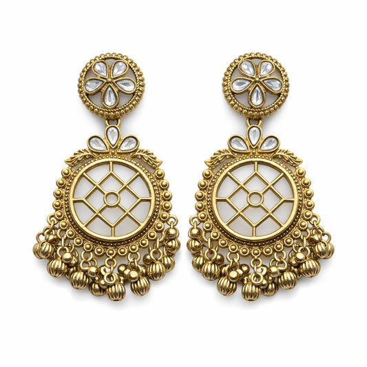 Antique Gold Traditional Drop Earrings for Women – Stone Studded Ethnic Statement Earrings