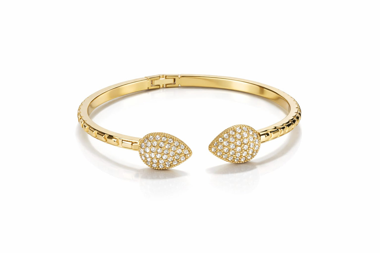 Gold Leaf Design American Diamond Open Cuff Bracelet for Women – Anti-Tarnish Crystal Kada