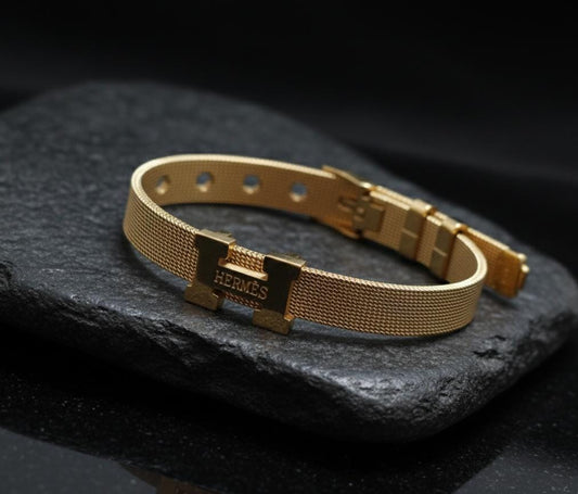 Luxury Gold Mesh Watch Style Bracelet – Anti Tarnish Adjustable Stainless Steel Bracelet for Women
