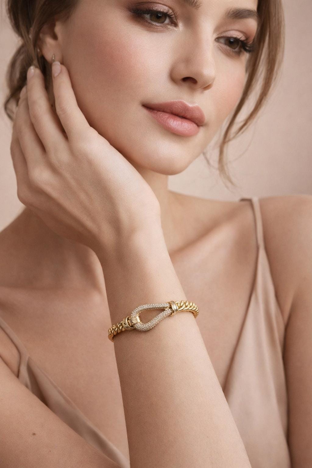 Luxury Gold Knot Design American Diamond Open Cuff Bracelet for Women – Anti-Tarnish Crystal Kada