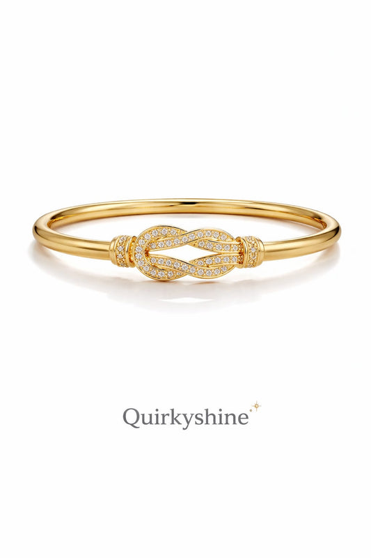 Luxury Gold Infinity Knot American Diamond Open Cuff Bracelet for Women – Anti-Tarnish Crystal Kada