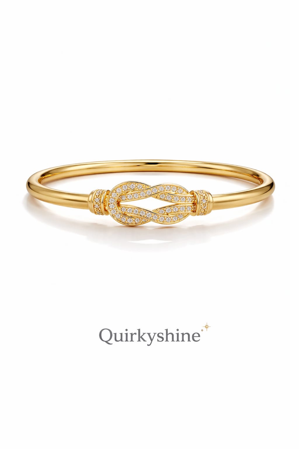 Luxury Gold Infinity Knot American Diamond Open Cuff Bracelet for Women – Anti-Tarnish Crystal Kada
