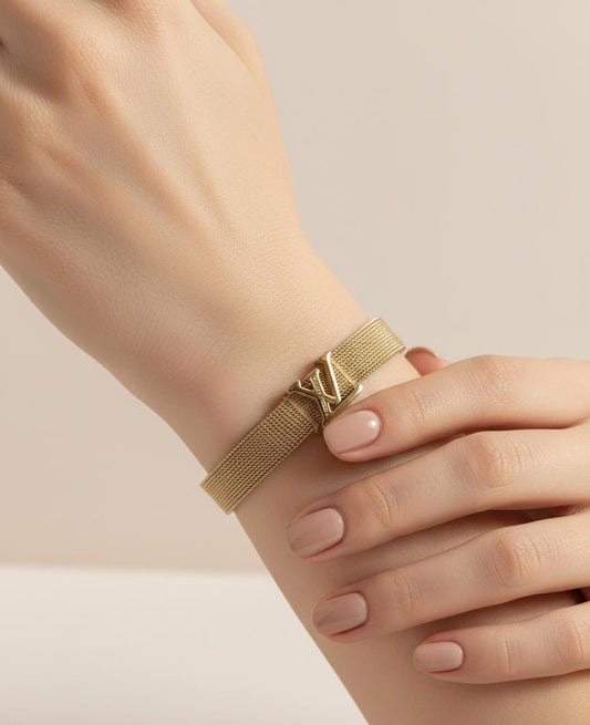 Luxury Gold Mesh Designer Watch Style Bracelet – Anti Tarnish Adjustable Stainless Steel Bracelet for Women