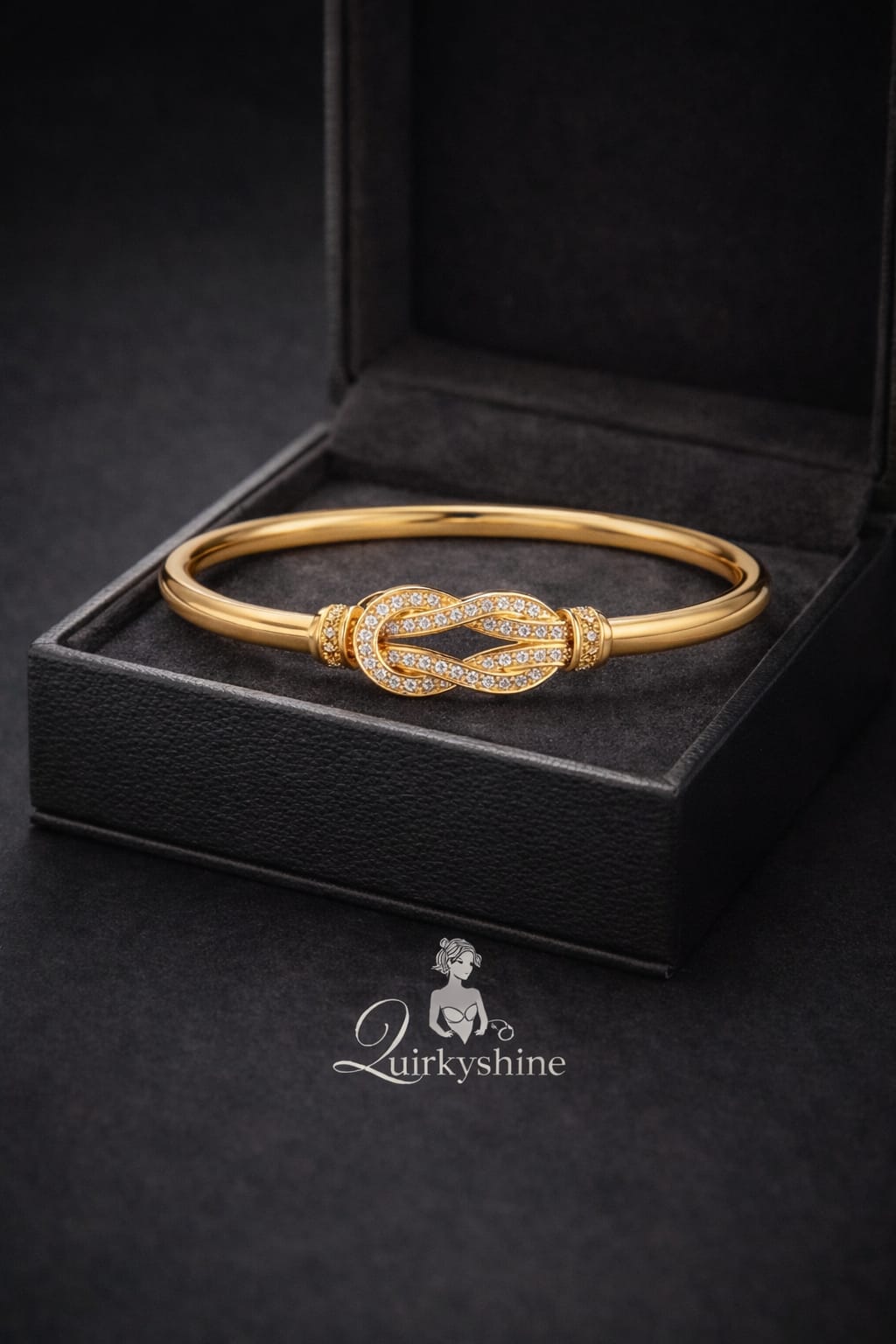 Luxury Gold Infinity Knot American Diamond Open Cuff Bracelet for Women – Anti-Tarnish Crystal Kada