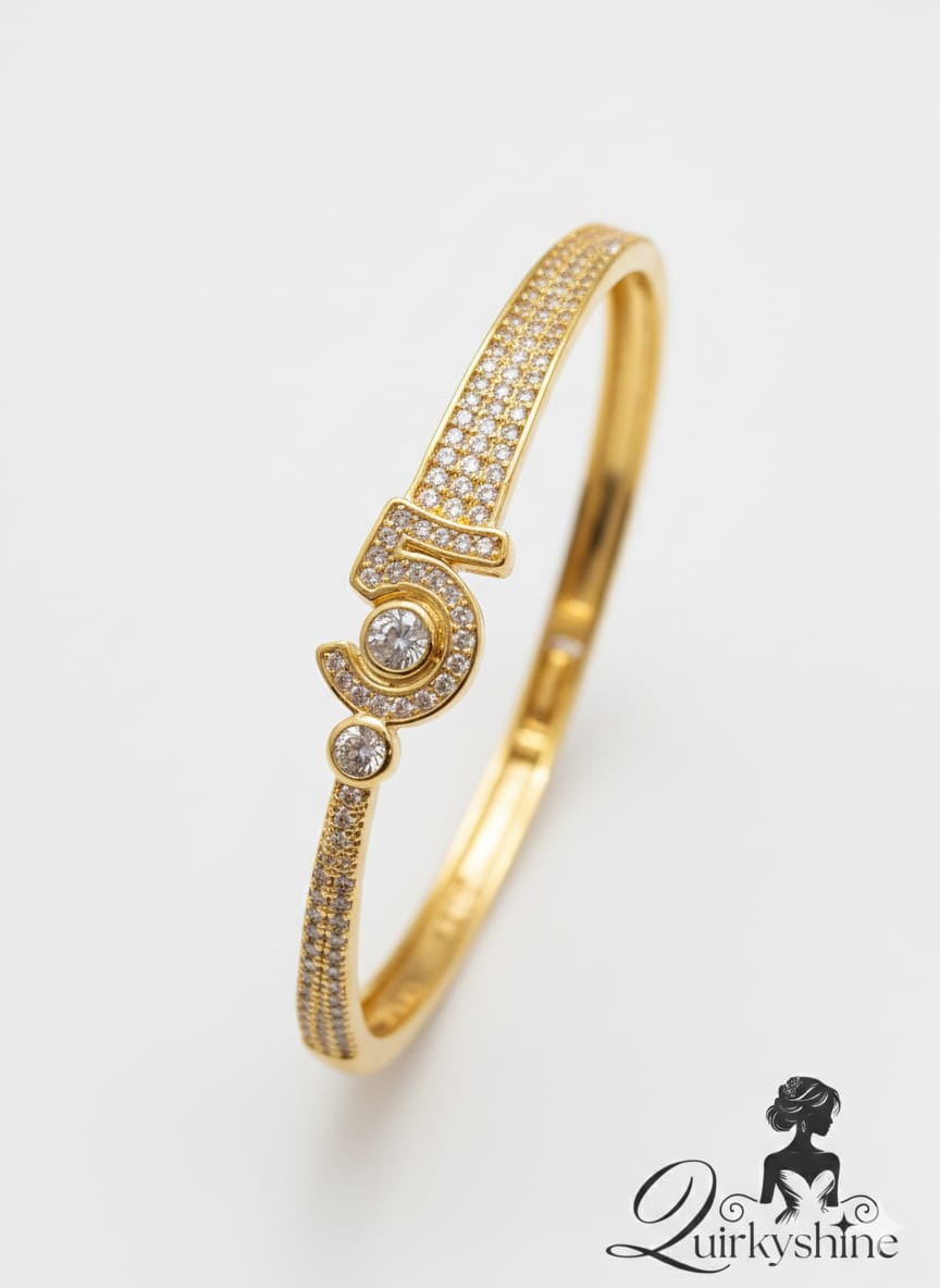 Luxury Gold “5” Design American Diamond Openable Bracelet for Women – Anti-Tarnish Crystal Kada