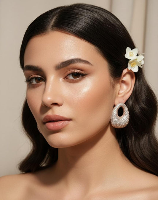 Luxury Oval American Diamond Stud Earrings for Women – Gold Anti-Tarnish Statement Earrings