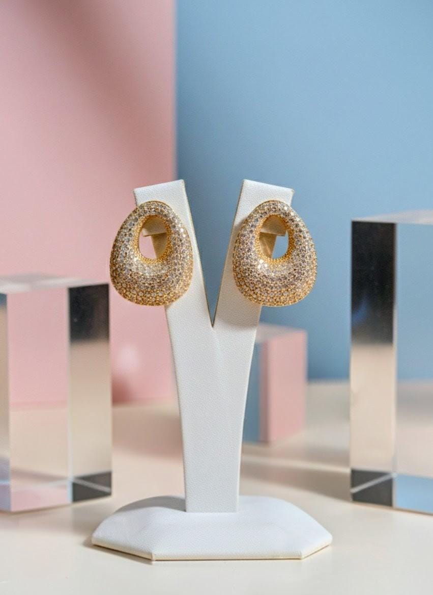 Luxury Oval American Diamond Stud Earrings for Women – Gold Anti-Tarnish Statement Earrings