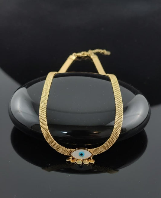 Anti Tarnish Gold Evil Eye Mesh Necklace with Coin Drops | Statement Protection Necklace for Women
