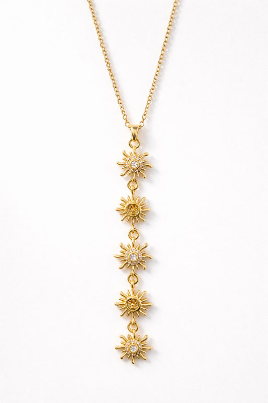 Anti Tarnish Gold Multi Sun Drop Necklace with American Diamonds | Celestial Vertical Pendant Chain for Women