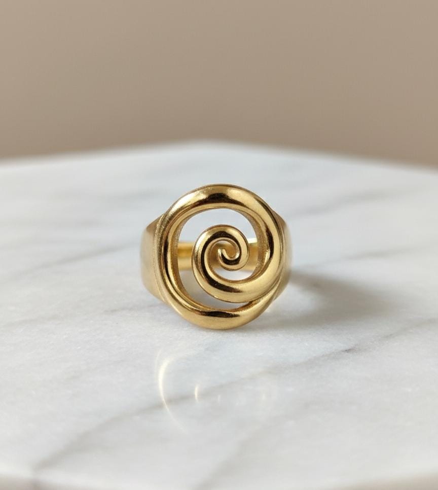 Anti Tarnish Gold Spiral Statement Ring for Women