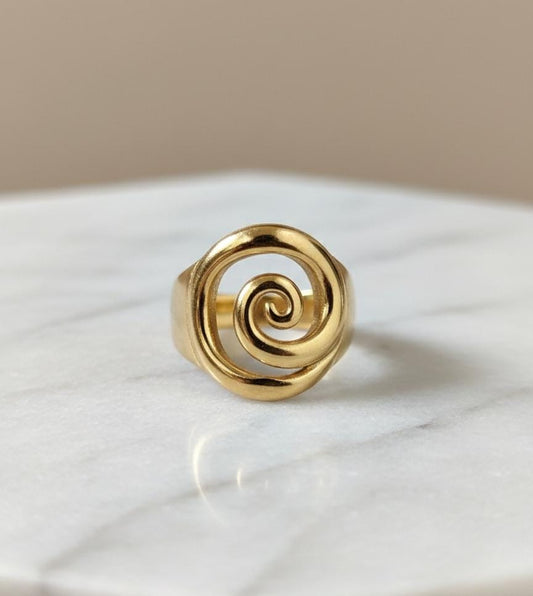 Anti Tarnish Gold Spiral Statement Ring for Women