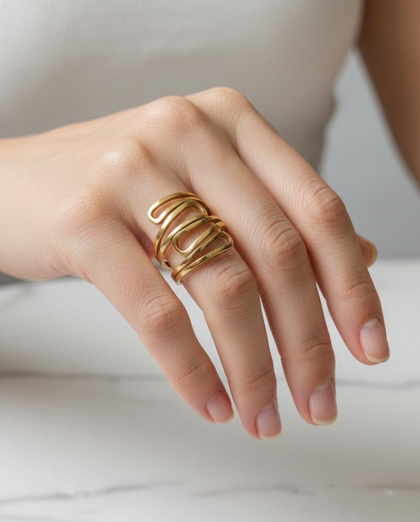 Anti Tarnish Gold Abstract Wrap Ring for Women