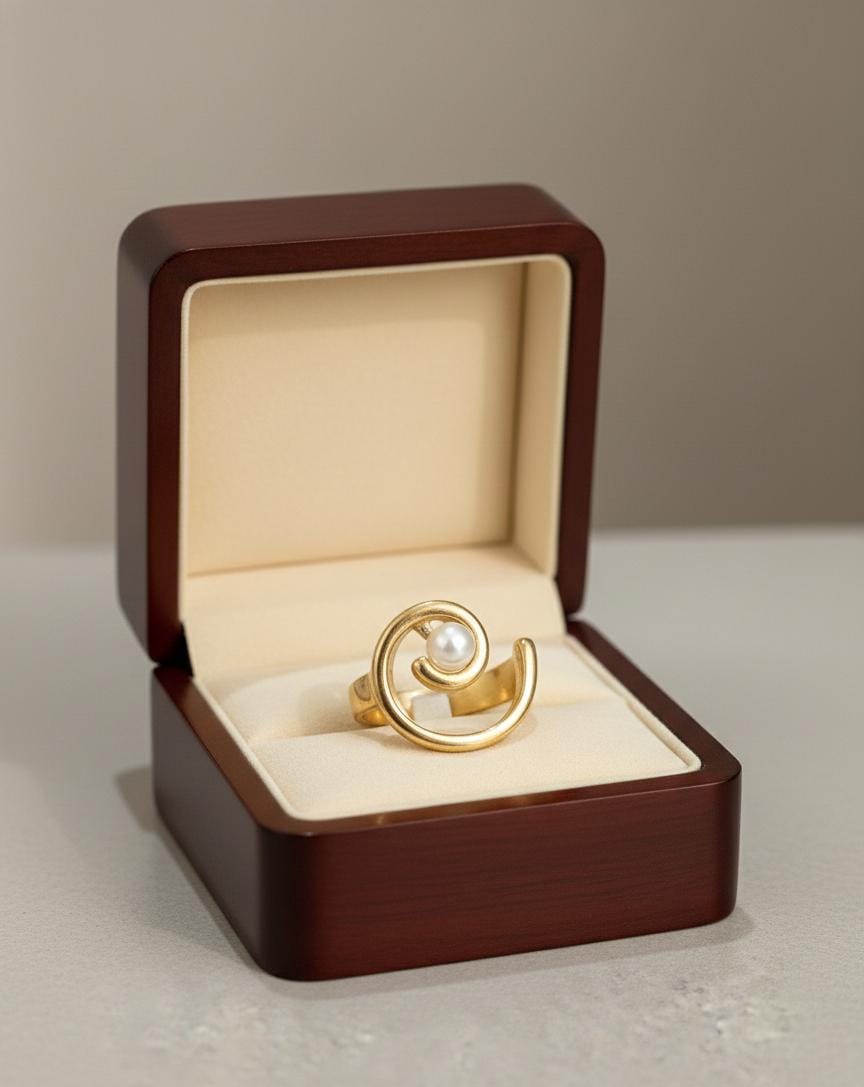 Anti Tarnish Gold Pearl Swirl Ring for Women