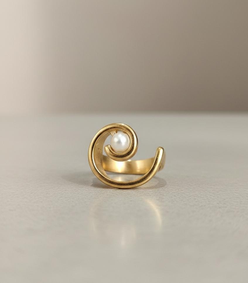 Anti Tarnish Gold Pearl Swirl Ring for Women