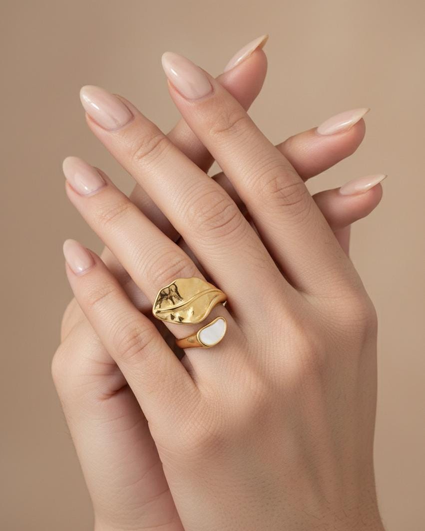 Adjustable Anti Tarnish Gold Leaf Statement Ring for Women