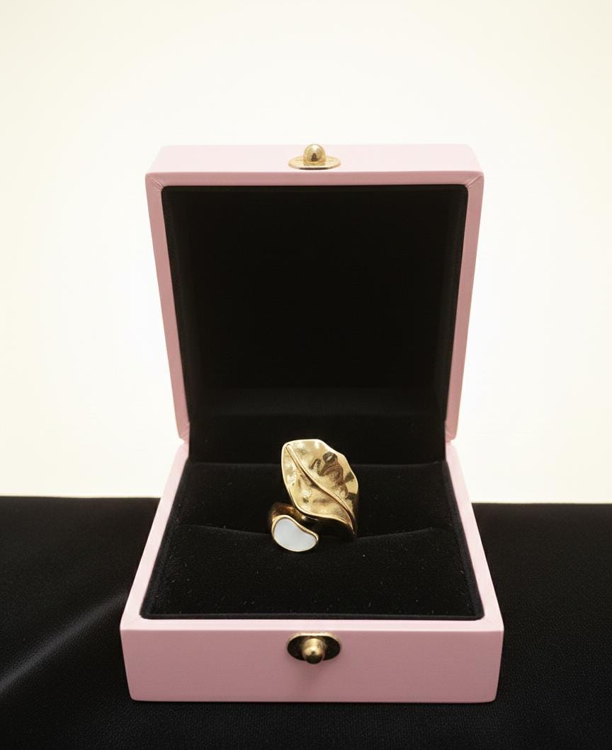 Adjustable Anti Tarnish Gold Leaf Statement Ring for Women