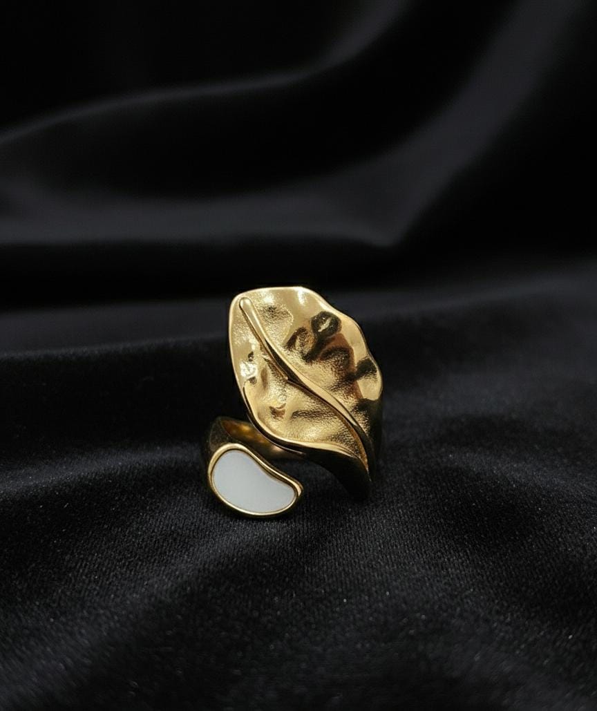 Adjustable Anti Tarnish Gold Leaf Statement Ring for Women