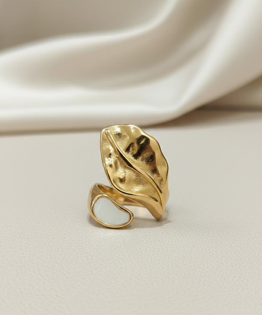 Adjustable Anti Tarnish Gold Leaf Statement Ring for Women