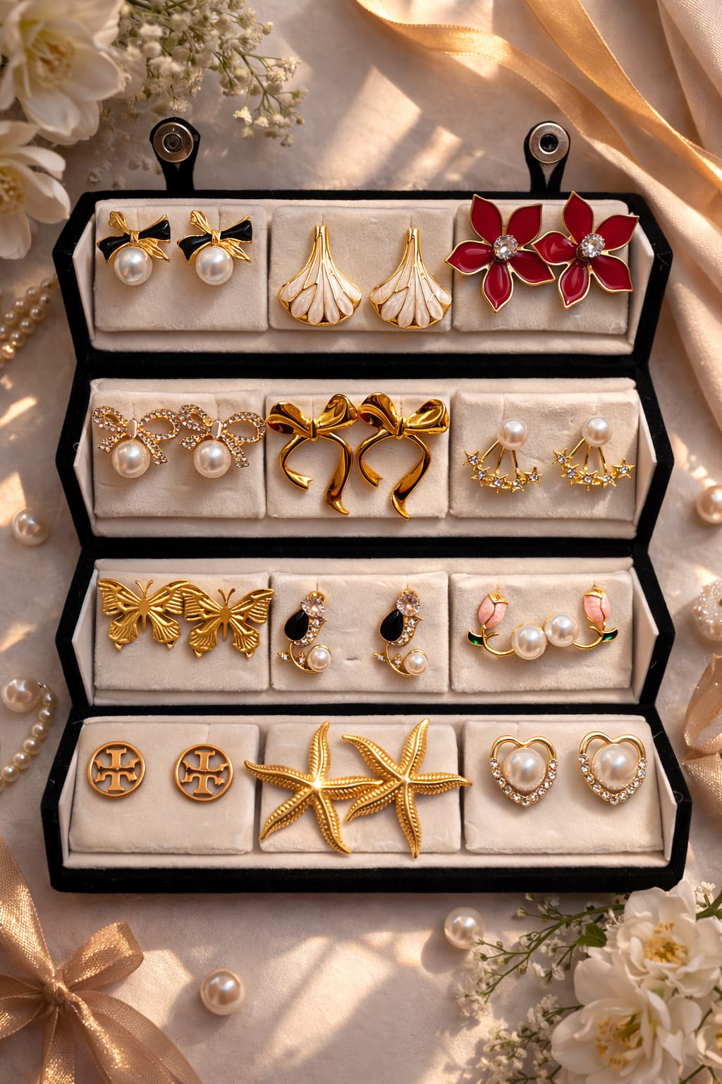 12 Pairs Designer Earrings Collection Set - with Foldable Box