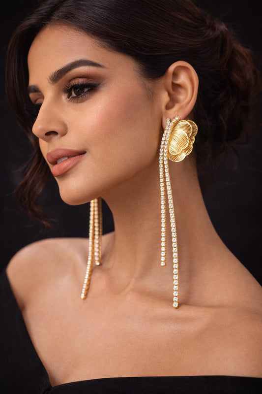 Butterfly Crystal Tassel Earrings – Gold Long Drop Statement Earrings for Women