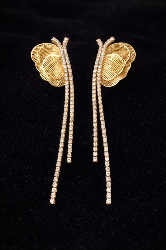 Butterfly Crystal Tassel Earrings – Gold Long Drop Statement Earrings for Women
