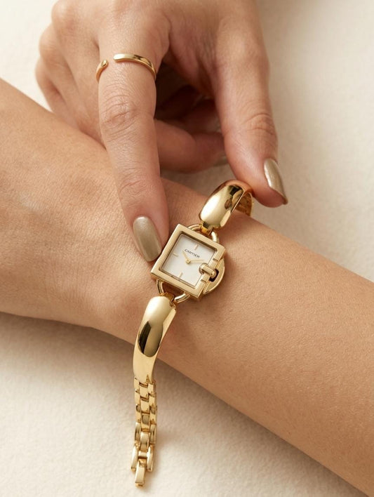 Minimalist Gold Bracelet Watch – Anti Tarnish Square Dial Jewellery Watch for Women