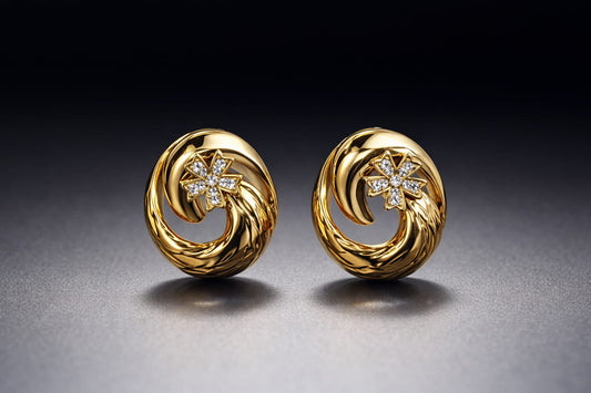 Crystal Flower Swirl Stud Earrings – Anti Tarnish Gold Statement Earrings for Women