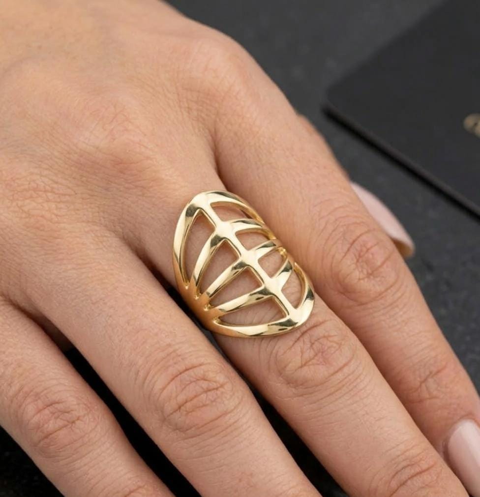 Geometric Gold Statement Ring – Minimalist Designer Ring for Women