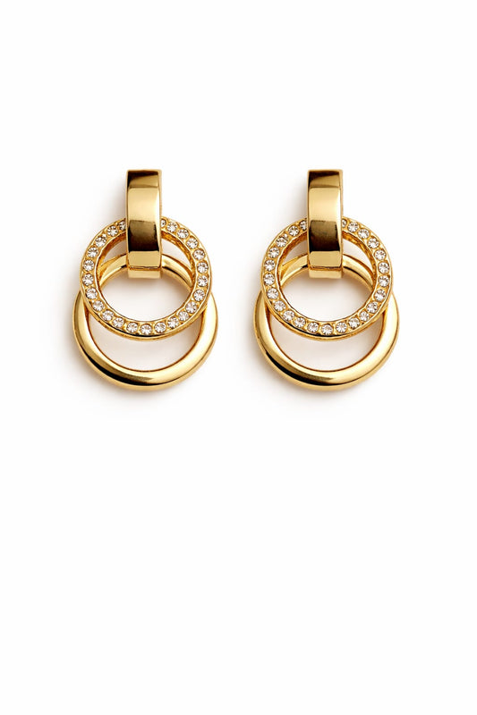 Crystal Double Hoop Drop Earrings – Anti Tarnish Gold Statement Earrings for Women