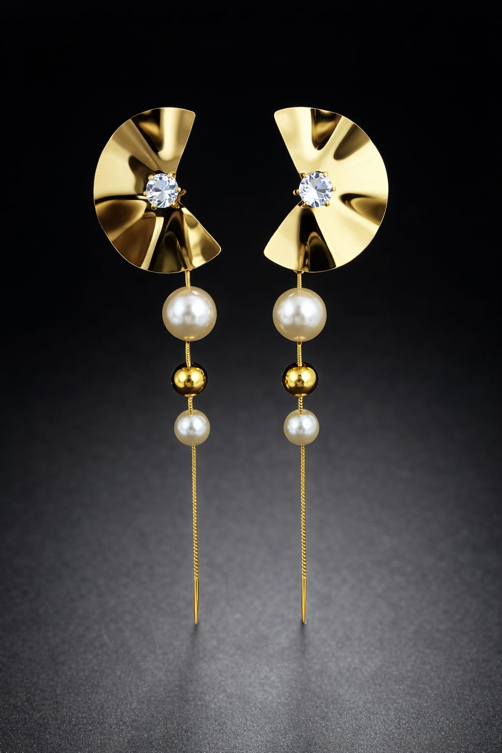 Anti-Tarnish Gold Pearl Chain Drop Earrings – Luxury Crystal Statement Earrings