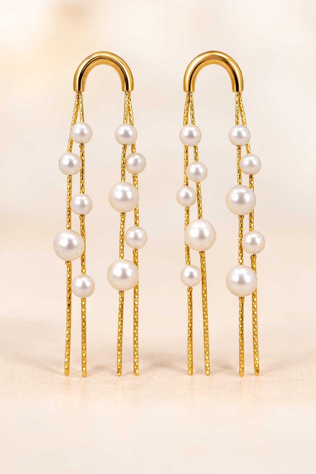 Anti-Tarnish Gold Pearl Chain Drop Earrings – Long Statement Pearl Earrings