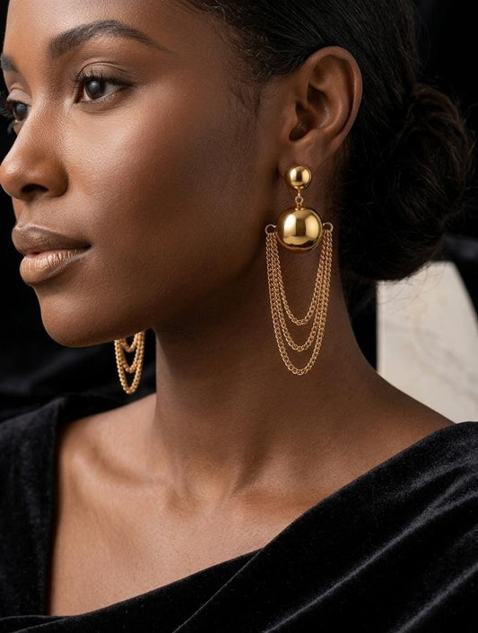 Anti-Tarnish Gold Chain Drop Earrings for Women – Multi Layer Dangle Statement Earrings