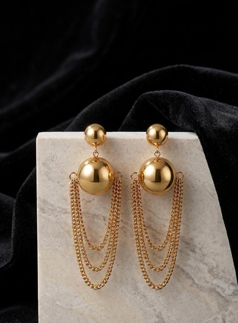 Anti-Tarnish Gold Chain Drop Earrings for Women – Multi Layer Dangle Statement Earrings