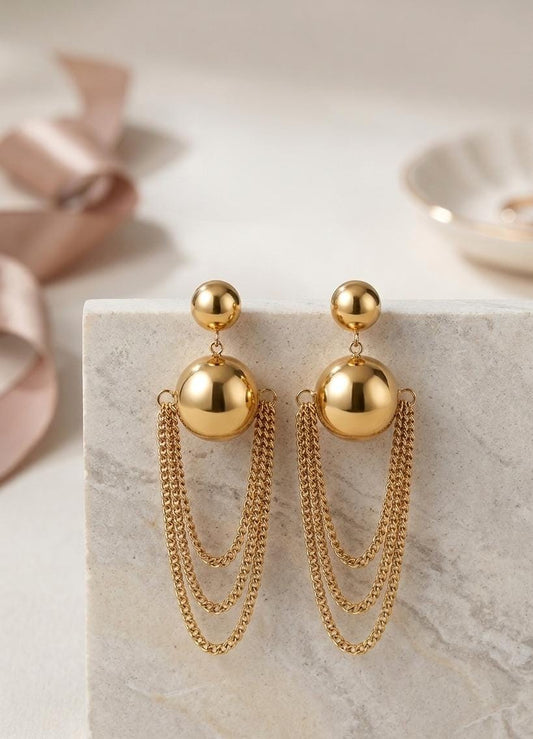Anti-Tarnish Gold Chain Drop Earrings for Women – Multi Layer Dangle Statement Earrings