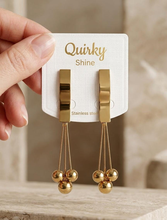 Anti-Tarnish Gold Ball Drop Earrings for Women – Minimal Dangle Chain Statement Earrings