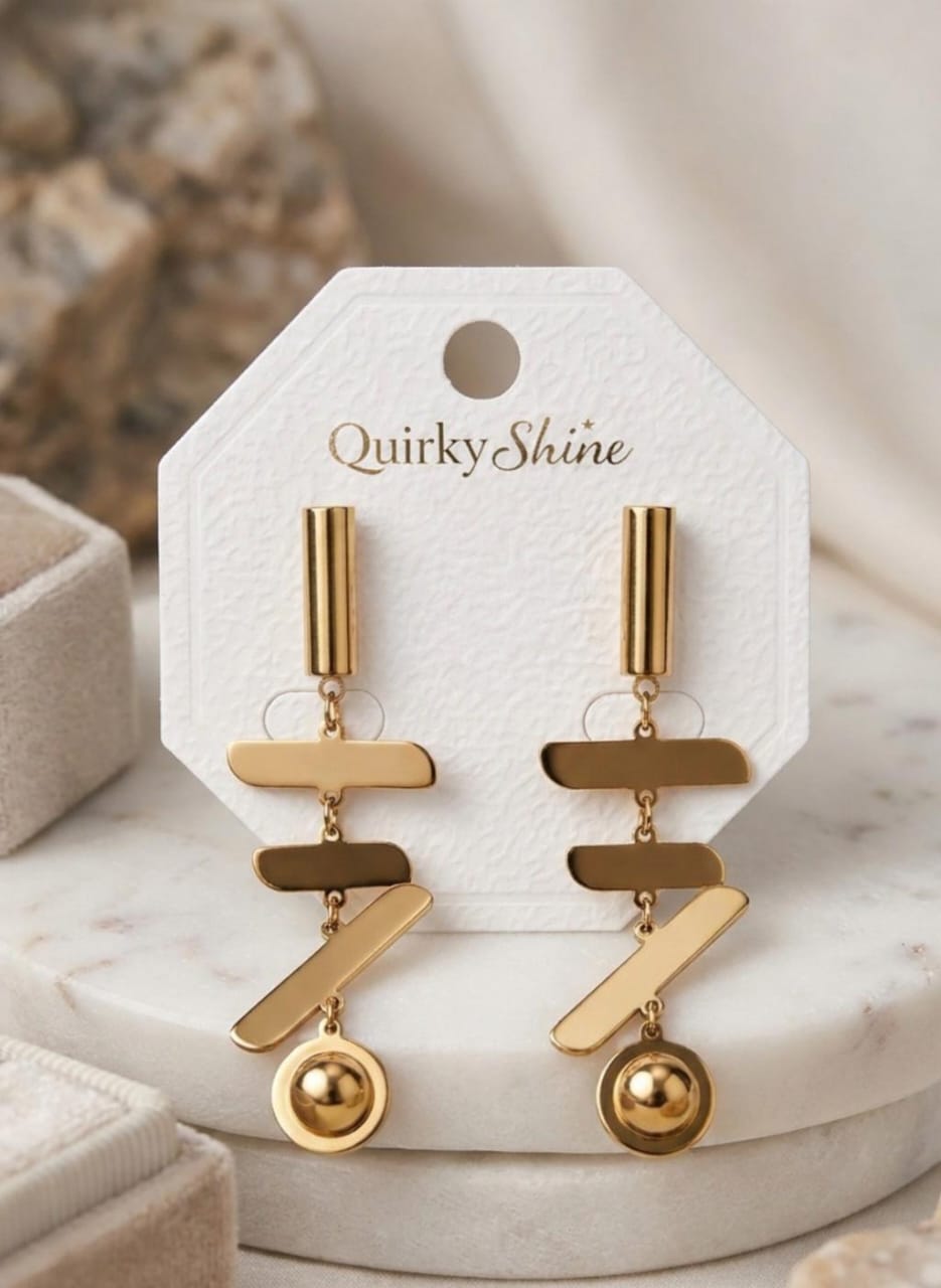 Anti-Tarnish Gold Geometric Drop Earrings for Women – Modern Layered Statement Dangle Earrings