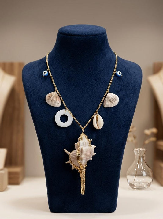 Anti-Tarnish Ocean Shell Charm Necklace for Women – Gold Beach Style Layered Pendant Necklace