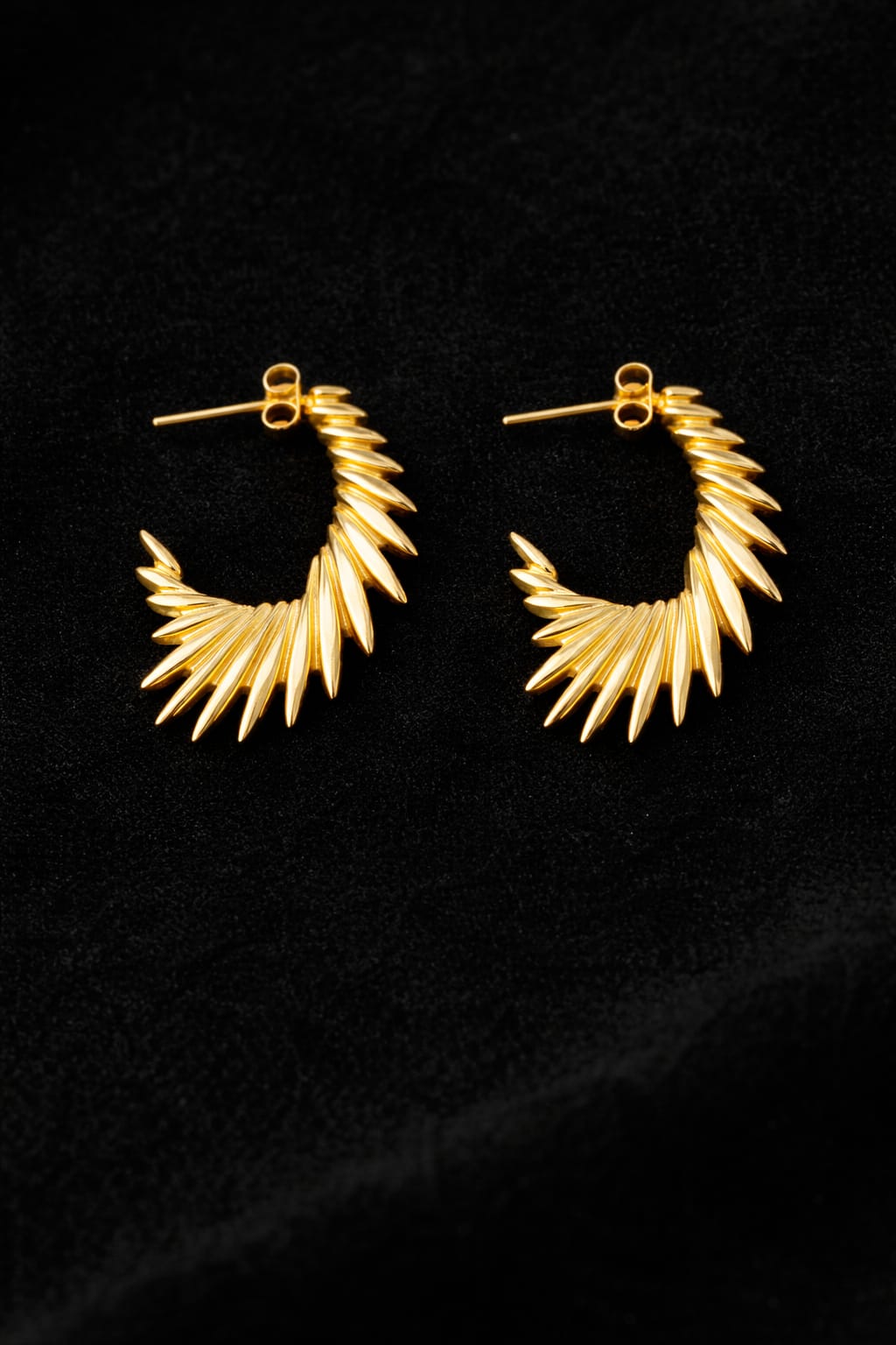 Anti-Tarnish Gold Textured Hoop Earrings for Women – Statement Spike Design Hoops